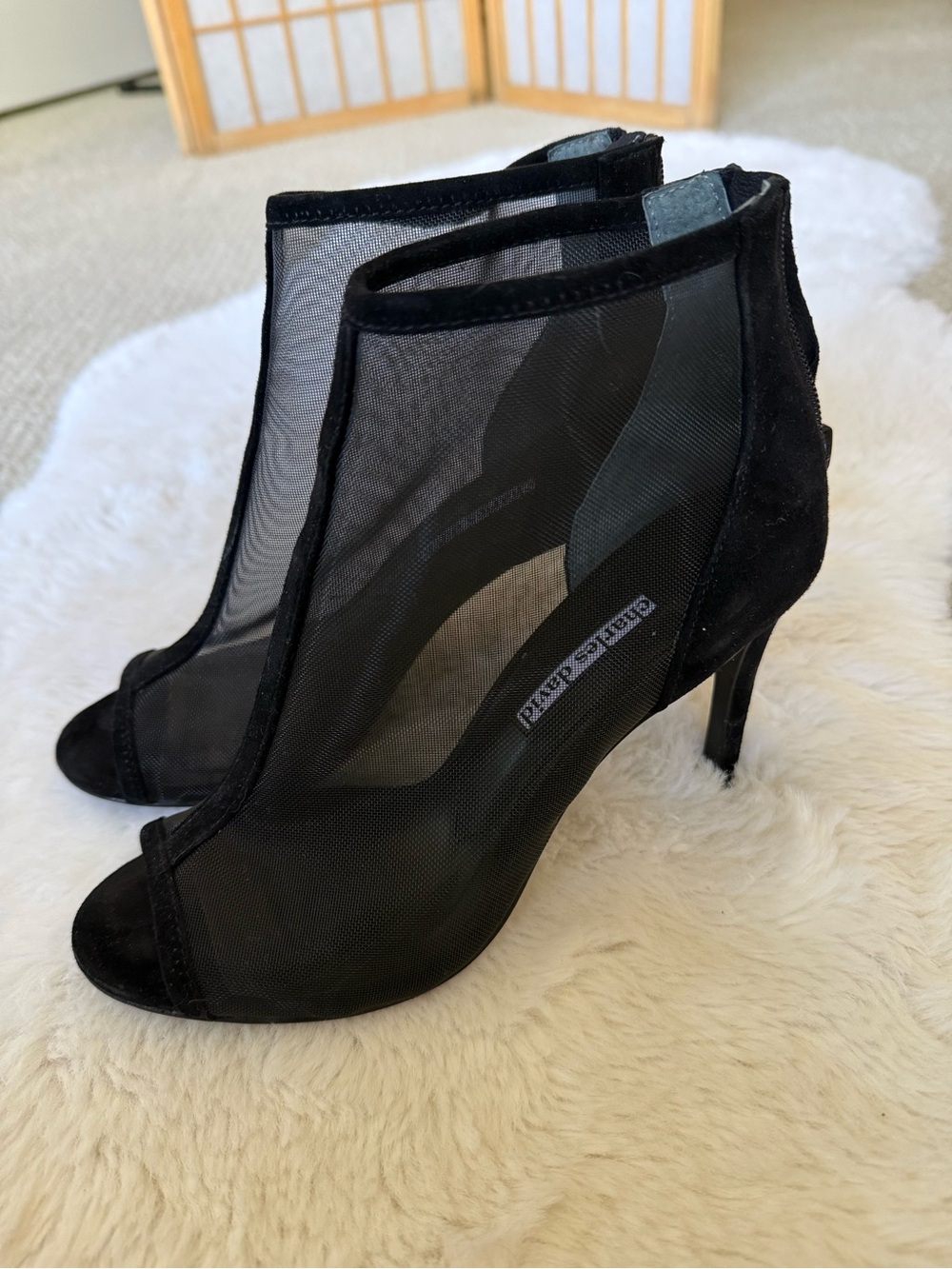 Charles David Black Mesh Peep-Toe Ankle Booties with Slim Heel